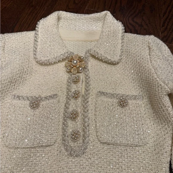 self-portrait
Cream Sequin Knit Pearl Mini Dress 2 - Picture 3 of 7